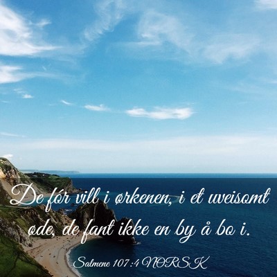 Picture 03 - Salmene 107:4 NORSK - De fór vill i ørkenen, i et uveisomt øde, de - Bible Verse Picture
