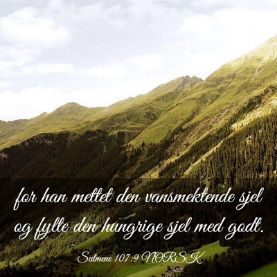 Picture 03 - Salmene 107:9 NORSK - for han mettet den vansmektende sjel og fylte den - Bible Verse Picture