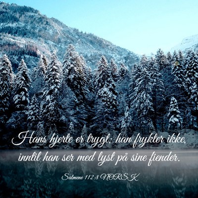 Picture 03 - Salmene 112:8 NORSK - Hans hjerte er trygt; han frykter ikke, inntil - Bible Verse Picture
