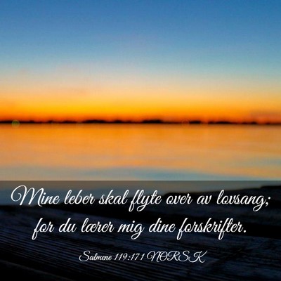 Picture 03 - Salmene 119:171 NORSK - Mine leber skal flyte over av lovsang; for du - Bible Verse Picture