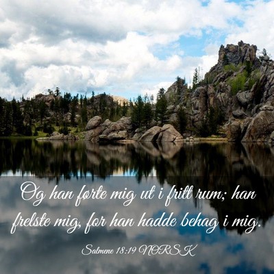 Picture 03 - Salmene 18:19 NORSK - Og han førte mig ut i fritt rum; han frelste - Bible Verse Picture