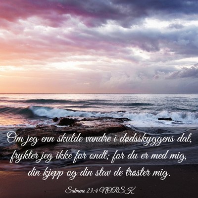 Picture 03 - Salmene 23:4 NORSK - Om jeg enn skulde vandre i dødsskyggens dal, - Bible Verse Picture