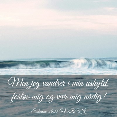Picture 03 - Salmene 26:11 NORSK - Men jeg vandrer i min uskyld; forløs mig og vær - Bible Verse Picture
