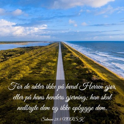 Picture 03 - Salmene 28:5 NORSK - For de akter ikke på hvad Herren gjør, eller - Bible Verse Picture