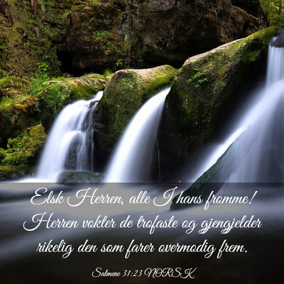 Picture 03 - Salmene 31:23 NORSK - Elsk Herren, alle I hans fromme! Herren vokter de - Bible Verse Picture