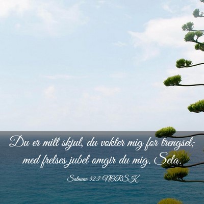 Picture 03 - Salmene 32:7 NORSK - Du er mitt skjul, du vokter mig for trengsel; med - Bible Verse Picture