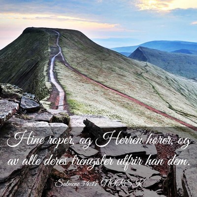 Picture 03 - Salmene 34:17 NORSK - Hine roper, og Herren hører, og av alle deres - Bible Verse Picture