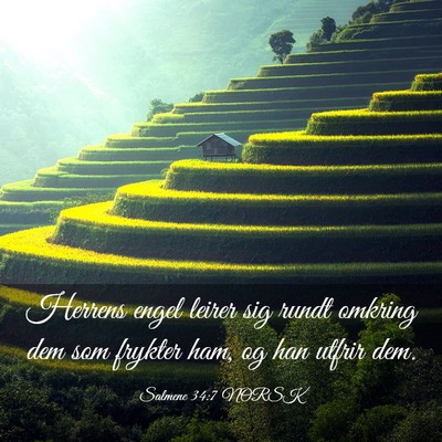 Picture 03 - Salmene 34:7 NORSK - Herrens engel leirer sig rundt omkring dem som - Bible Verse Picture