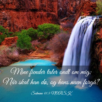 Picture 03 - Salmene 41:5 NORSK - Mine fiender taler ondt om mig: Når skal han - Bible Verse Picture