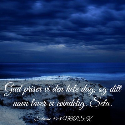 Picture 03 - Salmene 44:8 NORSK - Gud priser vi den hele dag, og ditt navn lover vi - Bible Verse Picture