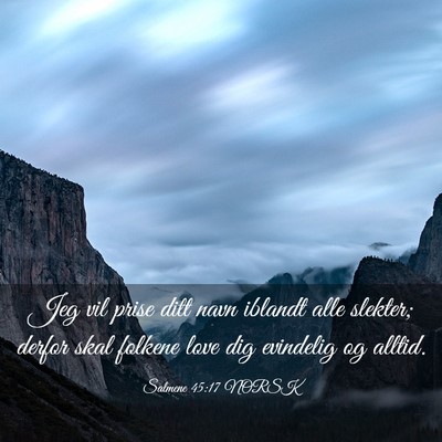 Picture 03 - Salmene 45:17 NORSK - Jeg vil prise ditt navn iblandt alle slekter; - Bible Verse Picture