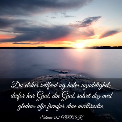Picture 03 - Salmene 45:7 NORSK - Du elsker rettferd og hater ugudelighet; derfor - Bible Verse Picture
