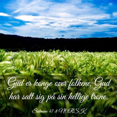 Picture 03 - Salmene 47:8 NORSK - Gud er konge over folkene, Gud har satt sig på - Bible Verse Picture