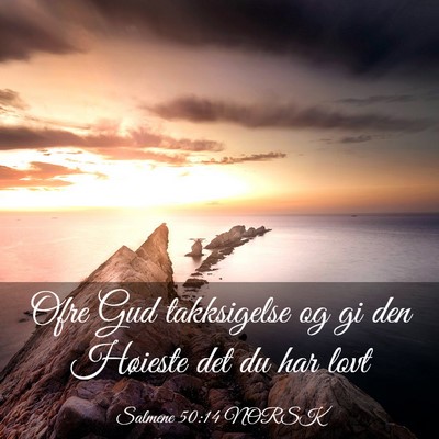 Picture 03 - Salmene 50:14 NORSK - Ofre Gud takksigelse og gi den Høieste det du - Bible Verse Picture
