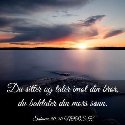 Picture 03 - Salmene 50:20 NORSK - Du sitter og taler imot din bror, du baktaler din - Bible Verse Picture