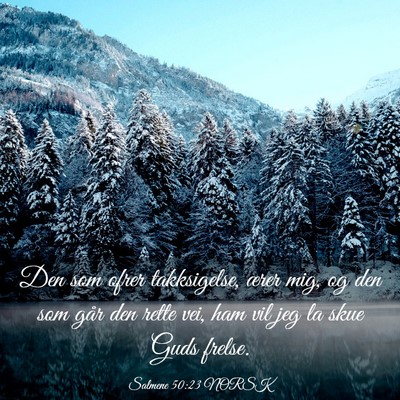 Picture 03 - Salmene 50:23 NORSK - Den som ofrer takksigelse, ærer mig, og den som - Bible Verse Picture