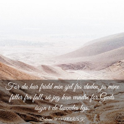 Picture 03 - Salmene 56:13 NORSK - For du har fridd min sjel fra døden, ja mine - Bible Verse Picture