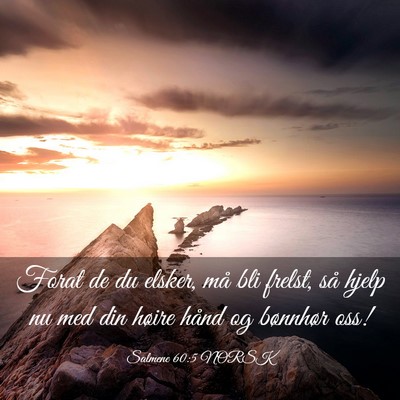 Picture 03 - Salmene 60:5 NORSK - Forat de du elsker, må bli frelst, så hjelp nu - Bible Verse Picture