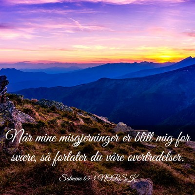 Picture 03 - Salmene 65:3 NORSK - Når mine misgjerninger er blitt mig for svære, - Bible Verse Picture