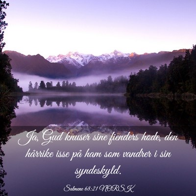 Picture 03 - Salmene 68:21 NORSK - Ja, Gud knuser sine fienders hode, den hårrike - Bible Verse Picture