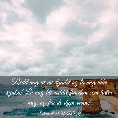 Picture 03 - Salmene 69:14 NORSK - Redd mig ut av dyndet og la mig ikke synke! La - Bible Verse Picture