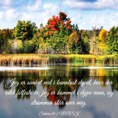 Picture 03 - Salmene 69:2 NORSK - Jeg er sunket ned i bunnløst dynd, hvor der - Bible Verse Picture