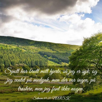 Picture 03 - Salmene 69:20 NORSK - Spott har brutt mitt hjerte, så jeg er syk, og - Bible Verse Picture