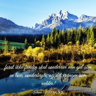 Picture 03 - Salmene 7:2 NORSK - forat ikke fienden skal sønderrive min sjel som - Bible Verse Picture