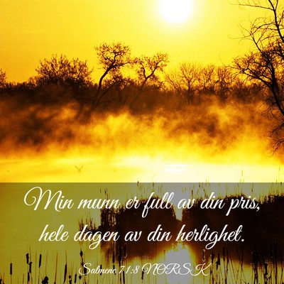 Picture 03 - Salmene 71:8 NORSK - Min munn er full av din pris, hele dagen av din - Bible Verse Picture