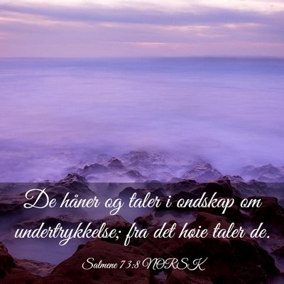 Picture 03 - Salmene 73:8 NORSK - De håner og taler i ondskap om undertrykkelse; - Bible Verse Picture