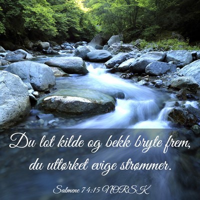 Picture 03 - Salmene 74:15 NORSK - Du lot kilde og bekk bryte frem, du uttørket - Bible Verse Picture