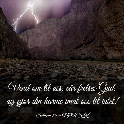 Picture 03 - Salmene 85:4 NORSK - Vend om til oss, vår frelses Gud, og gjør din - Bible Verse Picture