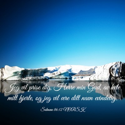 Picture 03 - Salmene 86:12 NORSK - Jeg vil prise dig, Herre min Gud, av hele mitt - Bible Verse Picture