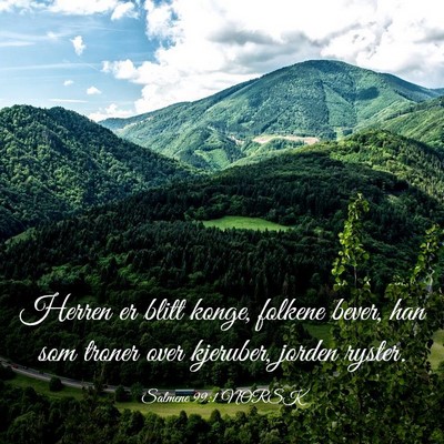 Picture 03 - Salmene 99:1 NORSK - Herren er blitt konge, folkene bever, han som - Bible Verse Picture