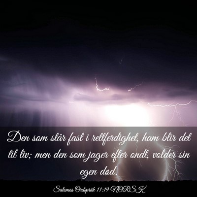 Picture 03 - Salomos Ordspråk 11:19 NORSK - Den som står fast i rettferdighet, ham blir det - Bible Verse Picture