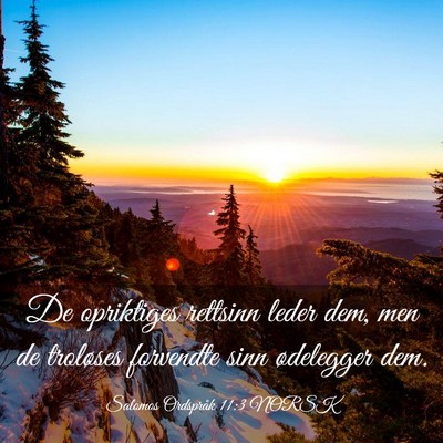 Picture 03 - Salomos Ordspråk 11:3 NORSK - De opriktiges rettsinn leder dem, men de - Bible Verse Picture