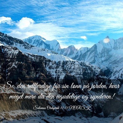 Picture 03 - Salomos Ordspråk 11:31 NORSK - Se, den rettferdige får sin lønn på jorden, - Bible Verse Picture