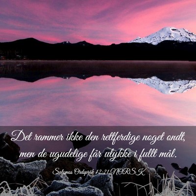 Picture 03 - Salomos Ordspråk 12:21 NORSK - Det rammer ikke den rettferdige noget ondt, men - Bible Verse Picture