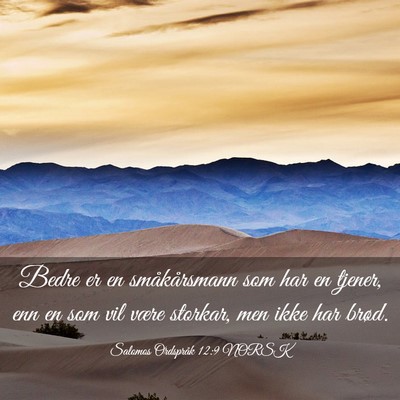 Picture 03 - Salomos Ordspråk 12:9 NORSK - Bedre er en småkårsmann som har en tjener, enn - Bible Verse Picture