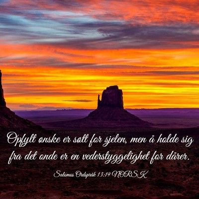 Picture 03 - Salomos Ordspråk 13:19 NORSK - Opfylt ønske er søtt for sjelen, men å holde - Bible Verse Picture