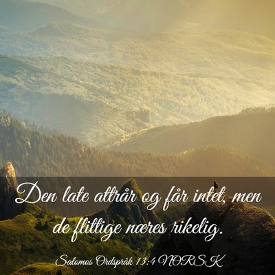 Picture 03 - Salomos Ordspråk 13:4 NORSK - Den late attrår og får intet, men de flittige - Bible Verse Picture