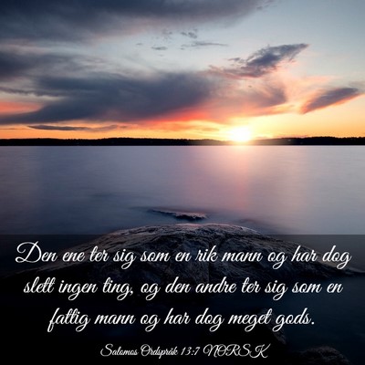 Picture 03 - Salomos Ordspråk 13:7 NORSK - Den ene ter sig som en rik mann og har dog slett - Bible Verse Picture