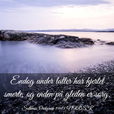 Picture 03 - Salomos Ordspråk 14:13 NORSK - Endog under latter har hjertet smerte, og enden - Bible Verse Picture