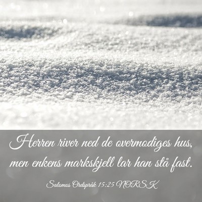 Picture 03 - Salomos Ordspråk 15:25 NORSK - Herren river ned de overmodiges hus, men enkens - Bible Verse Picture