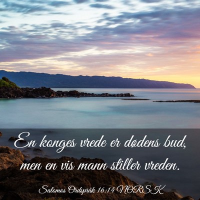 Picture 03 - Salomos Ordspråk 16:14 NORSK - En konges vrede er dødens bud, men en vis mann - Bible Verse Picture