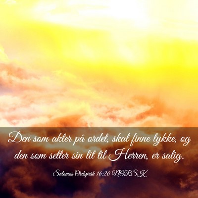 Picture 03 - Salomos Ordspråk 16:20 NORSK - Den som akter på ordet, skal finne lykke, og den - Bible Verse Picture