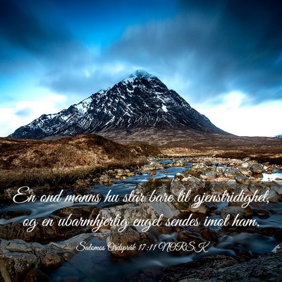 Picture 03 - Salomos Ordspråk 17:11 NORSK - En ond manns hu står bare til gjenstridighet, og - Bible Verse Picture