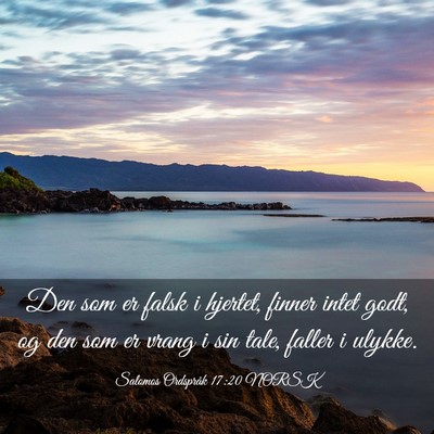 Picture 03 - Salomos Ordspråk 17:20 NORSK - Den som er falsk i hjertet, finner intet godt, og - Bible Verse Picture
