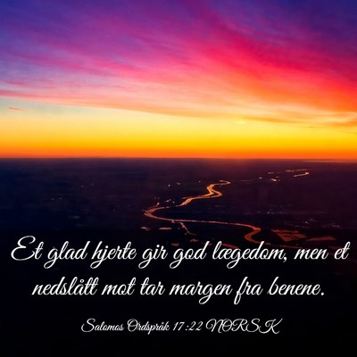 Picture 03 - Salomos Ordspråk 17:22 NORSK - Et glad hjerte gir god lægedom, men et nedslått - Bible Verse Picture
