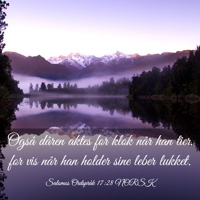 Picture 03 - Salomos Ordspråk 17:28 NORSK - Også dåren aktes for klok når han tier, for - Bible Verse Picture